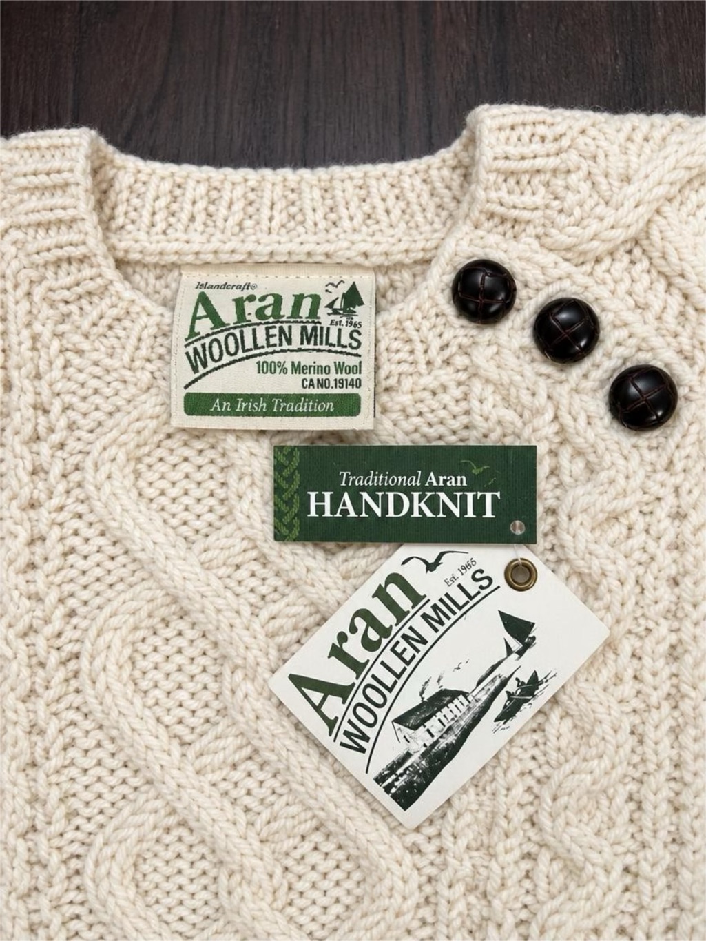 Aran Woollen Mills Kids Small 100% Merino Wool Handknit Irish Sweater Nwt — image 2 of 3